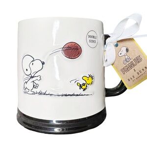Rae Dunn Peanuts Mug with Snoopy and Woodstock Playing Football